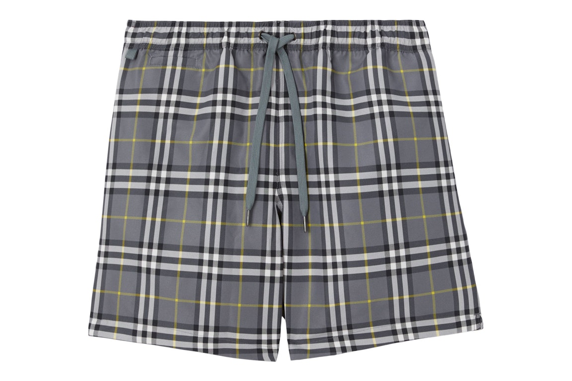 Pre-owned Burberry Check Drawcord Swim Shorts Storm Grey