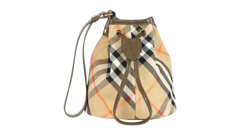 Burberry Check Drawstring Pouch Sand