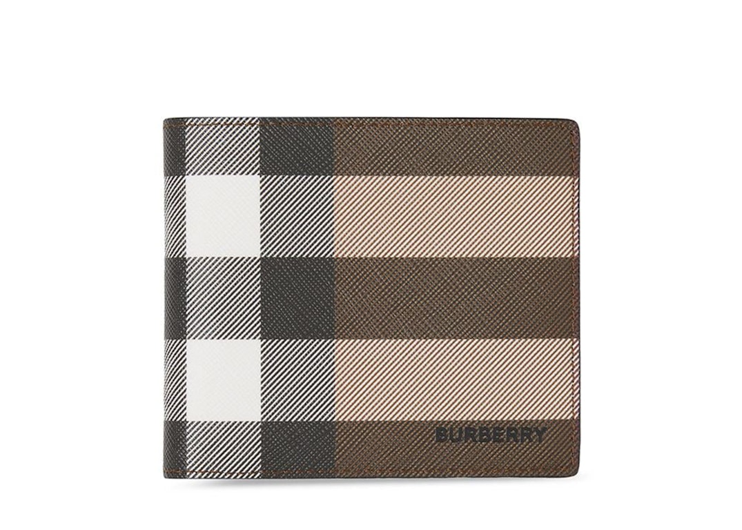 Pre-owned Burberry Check E-canvas International Bifold Wallet 8 Slot Dark Birch Brown