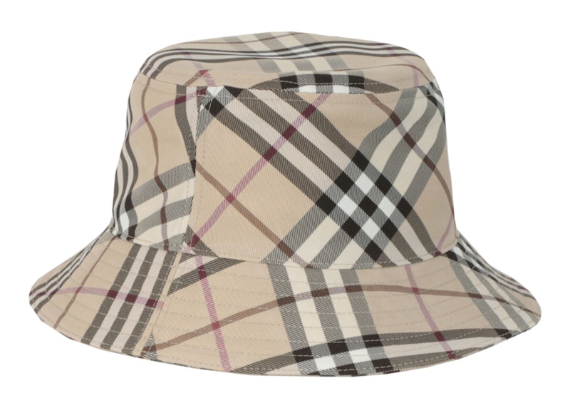 Pre-owned Burberry Women's Check Ekd Bucket Hat In Alabaster