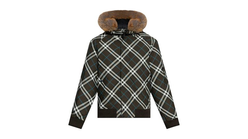 Burberry Check Faux Fur Hood Padded Down Jacket Snug IP Check