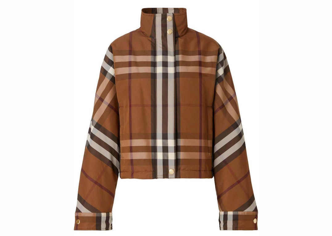 Pre-owned Burberry Check Funnel-neck Cropped Jacket Brown