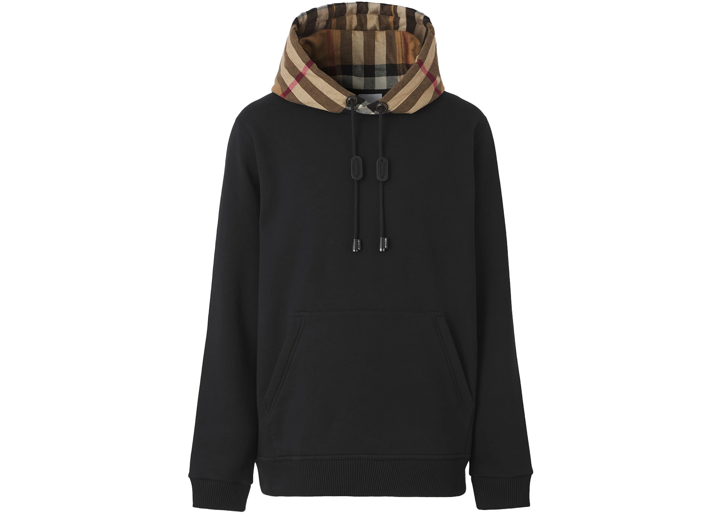 Burberry Check Hood Cotton Blend Hooded Sweatshirt Black Beige - FW21 - US