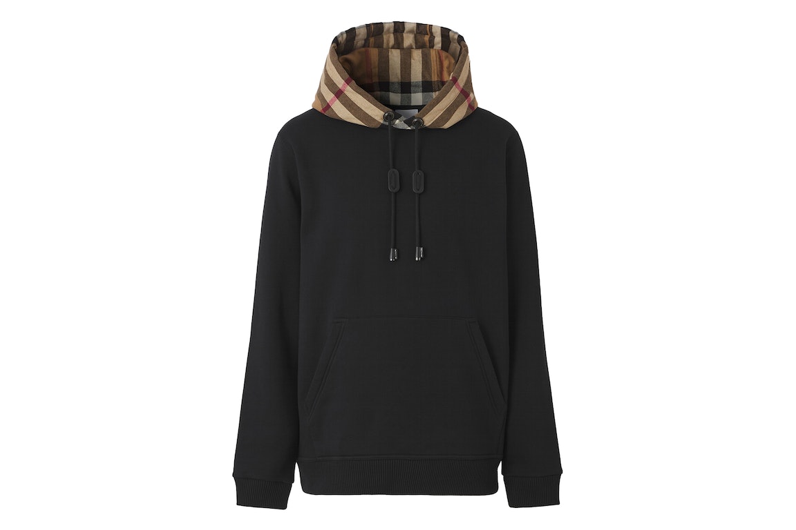Pre-owned Burberry Check Hood Cotton Blend Hooded Sweatshirt Black Beige