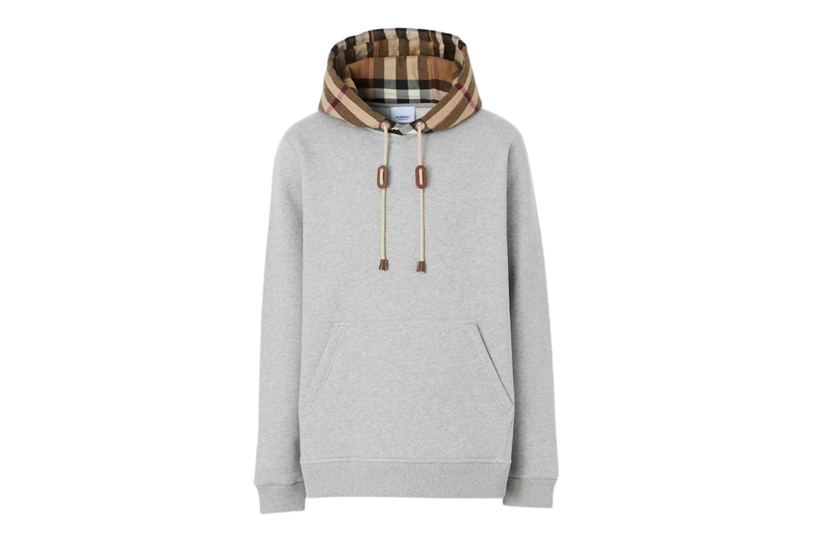 Pre-owned Burberry Check Hood Cotton Blend Hooded Sweatshirt Gray/beige