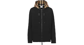 Burberry Check Hood Cotton Blend Zip-Front Hooded Top Black/Archive Beige