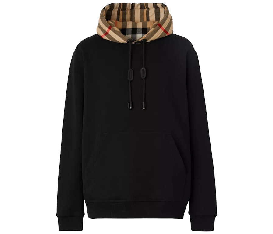 Pre-owned Burberry Check Hood Cotton Hoodie Black