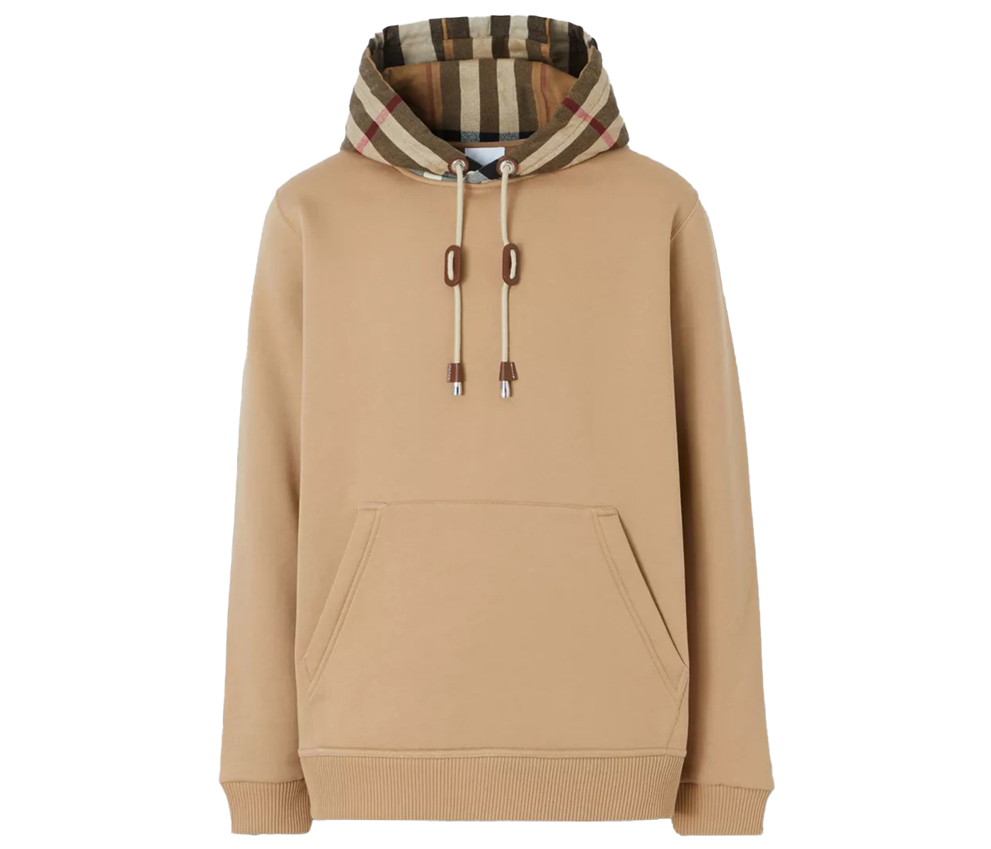 Burberry Check Hood Cotton Blend Hooded Sweatshirt Gray Beige