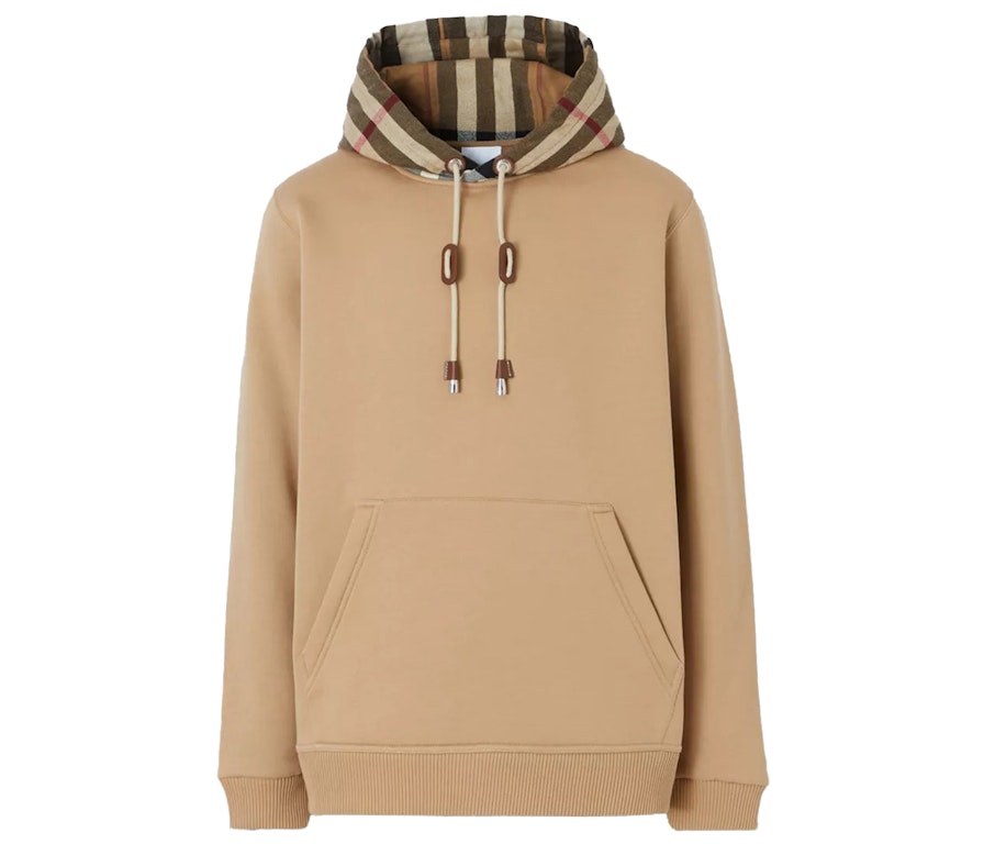 Pre-owned Burberry Check Hood Cotton Hoodie Camel