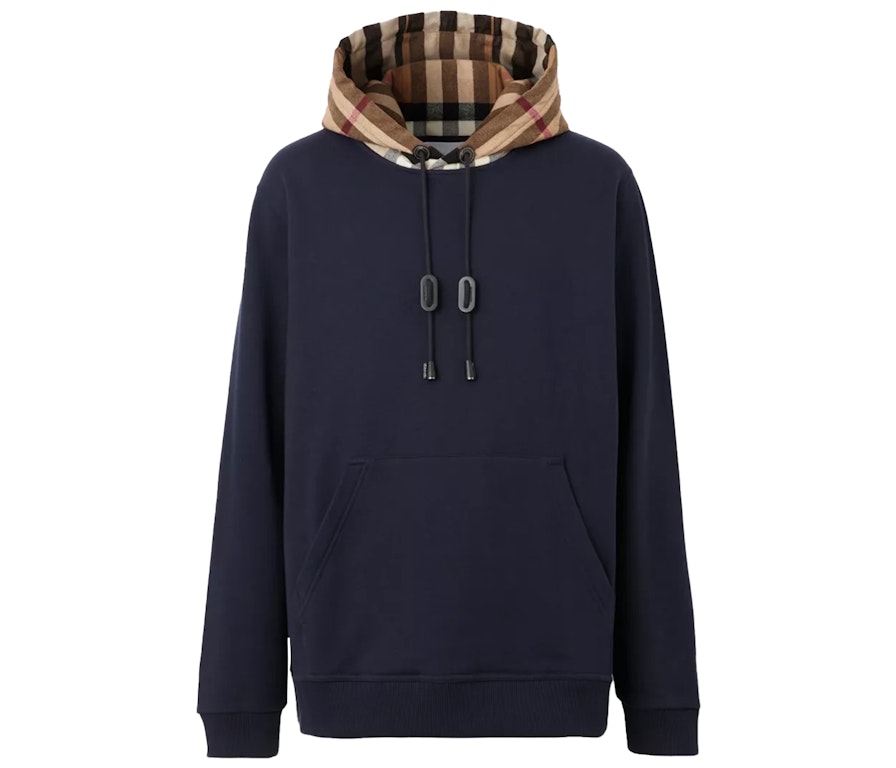 Pre-owned Burberry Check Hood Cotton Hoodie Coal Blue