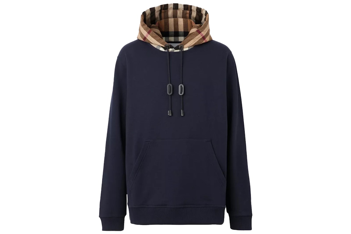 Pre-owned Burberry Check Hood Cotton Hoodie Coal Blue