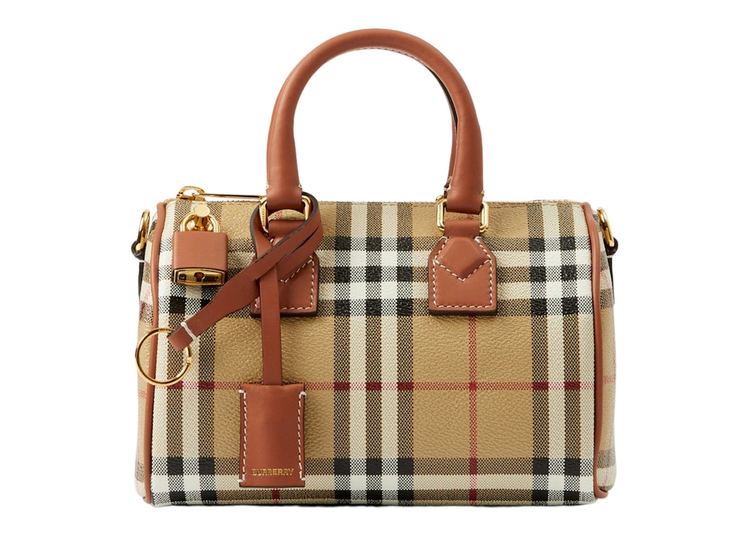 Pre-owned Burberry Check Mini Bowling Bag Archive Beige/briar Brown