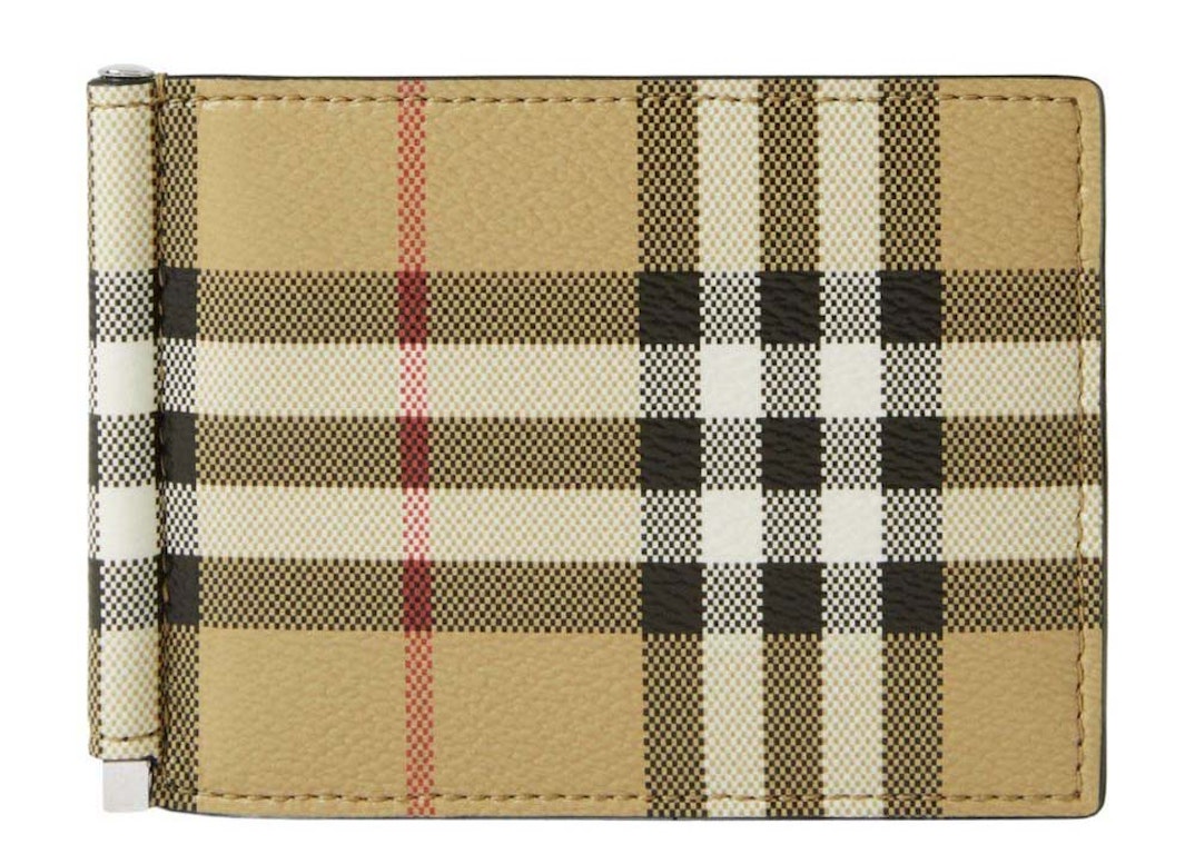 Pre-owned Burberry Check Money Clip Bifold Wallet Beige