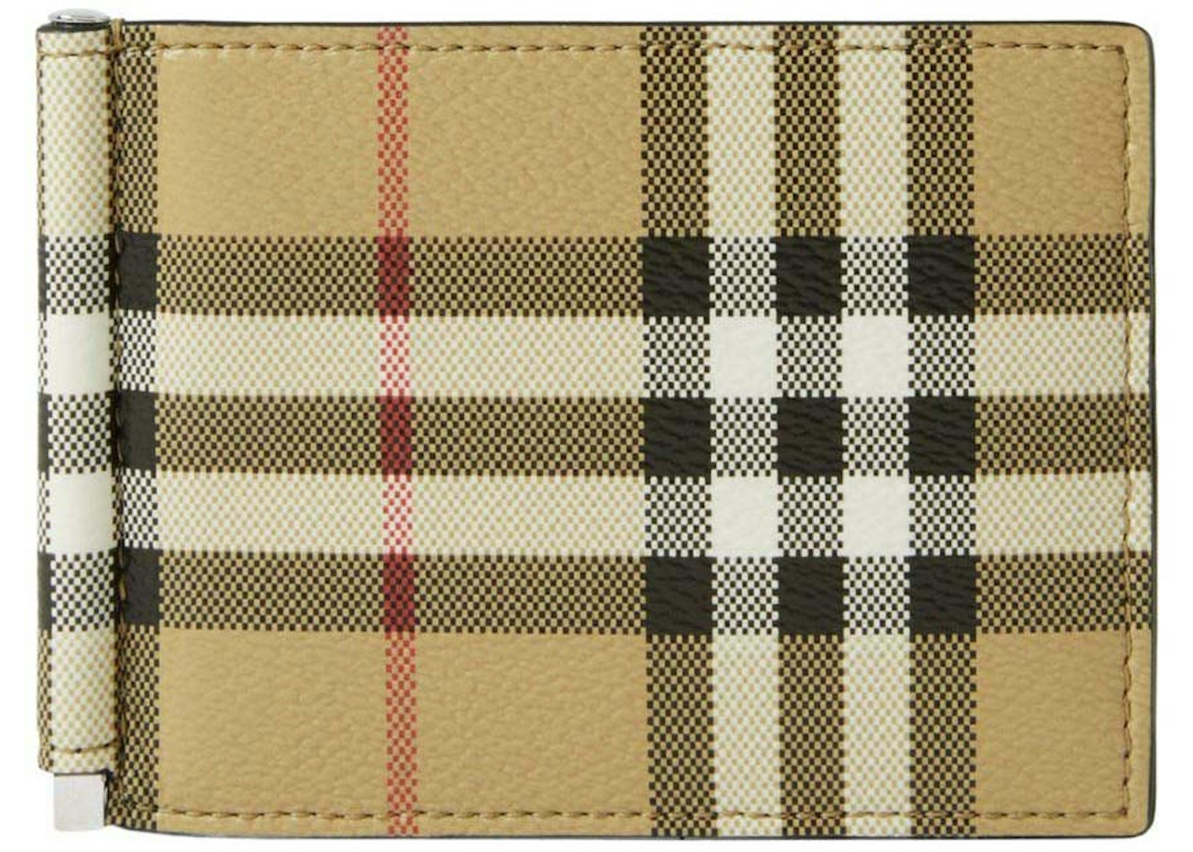 Burberry Check Money Clip Bifold Wallet Beige in Leather with Silver-tone -  US