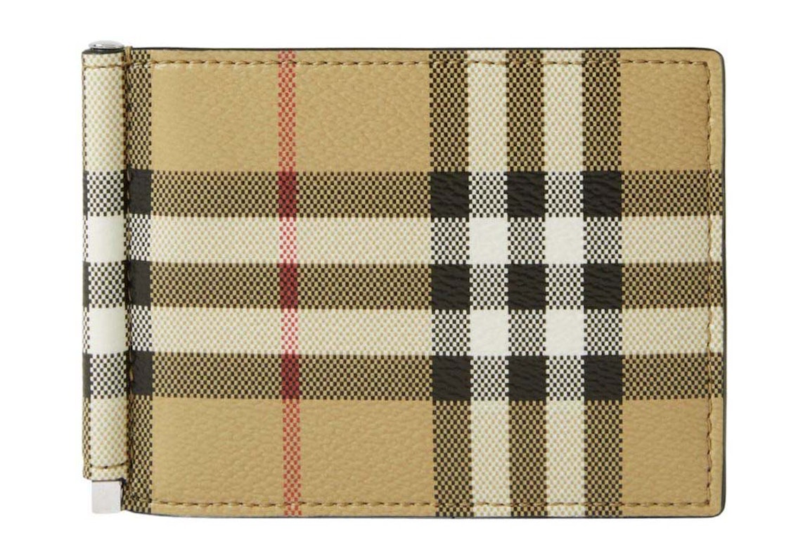 Pre-owned Burberry Check Money Clip Bifold Wallet Beige