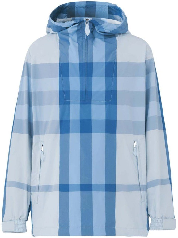 Pre-owned Burberry Check Packaway Half-zip Hooded Jacket Blue
