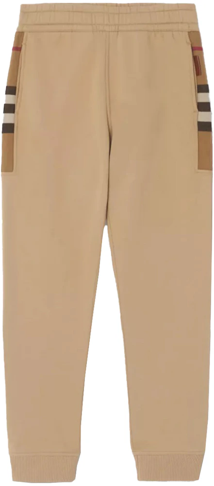 Burberry Check Panel Cotton Blend Jogging Pants Camel Men's - FW22 - US