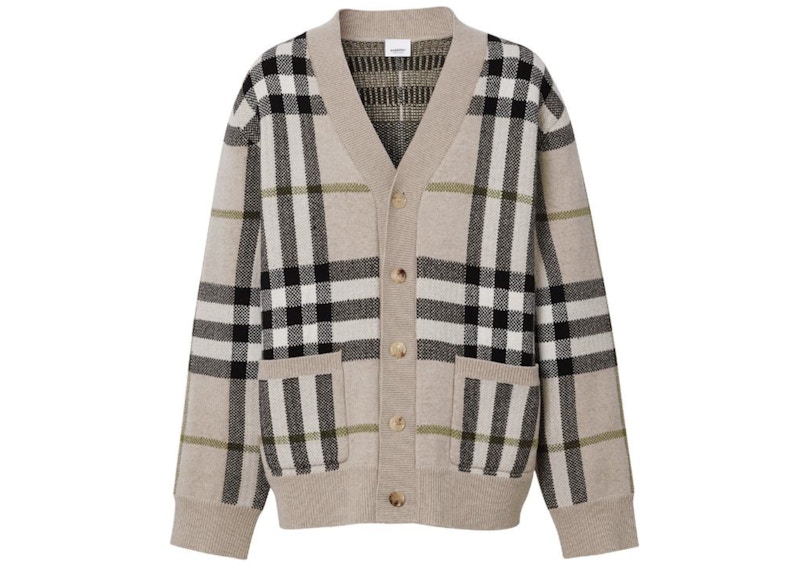 Burberry Check-Pattern Cardigan Light Brown Men's - US