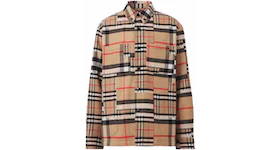 Burberry Check-Pattern Patchwork Wool Oversized Overshirt Beige