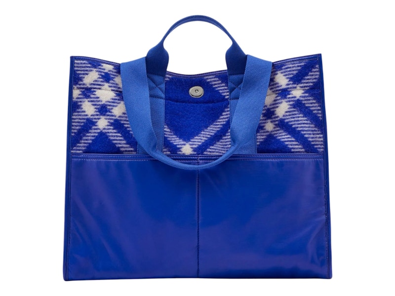 Pre-owned Burberry Checkpattern Shopper Tote Bag In Blue