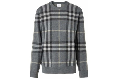 Wool Sweater Burberry Sweater Grey Burberry Check-Pattern Wool