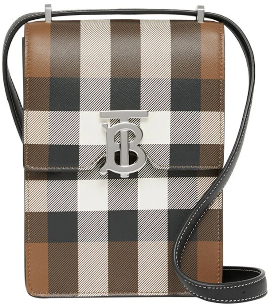 Burberry Check Print Leather Robin Bag Birch Brown in Calfskin Leather ...