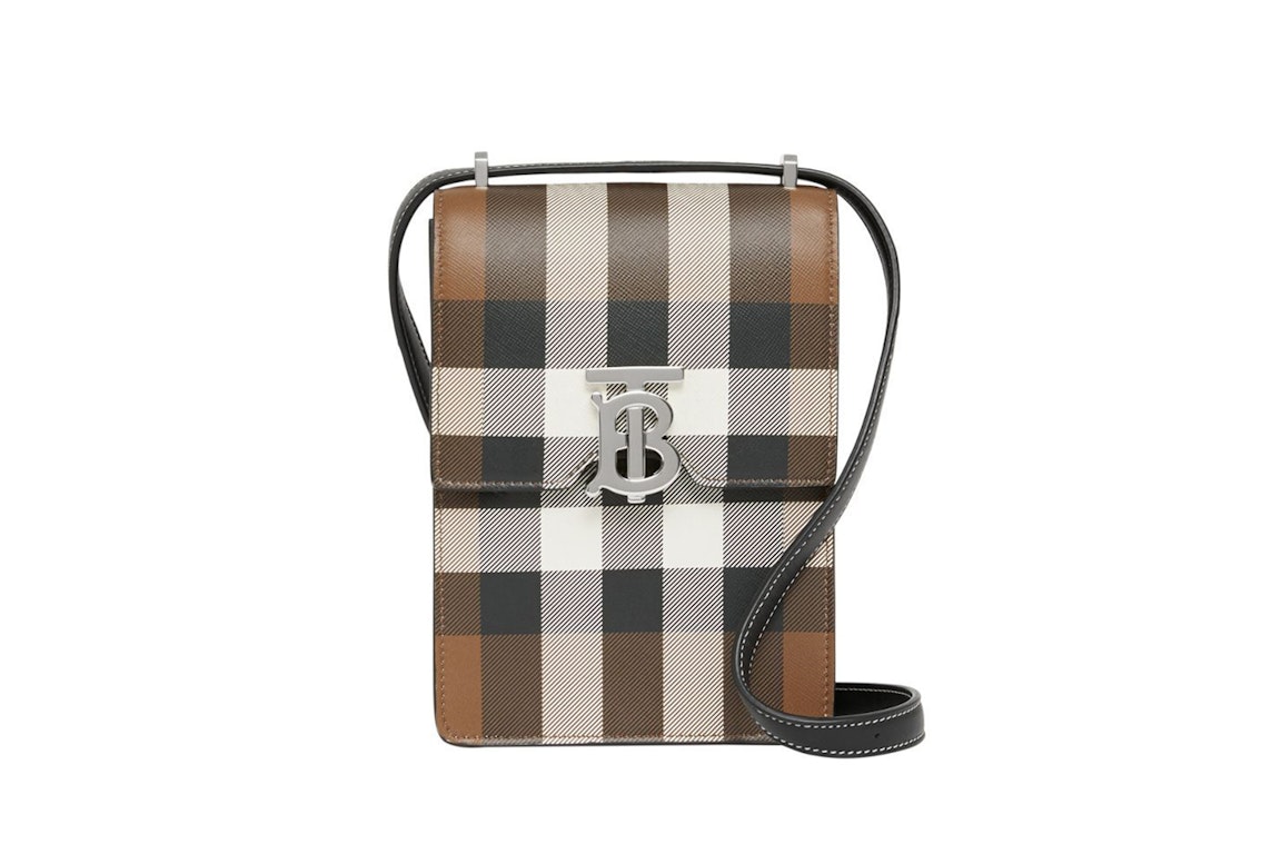 Pre-owned Burberry Check Print Leather Robin Bag Birch Brown