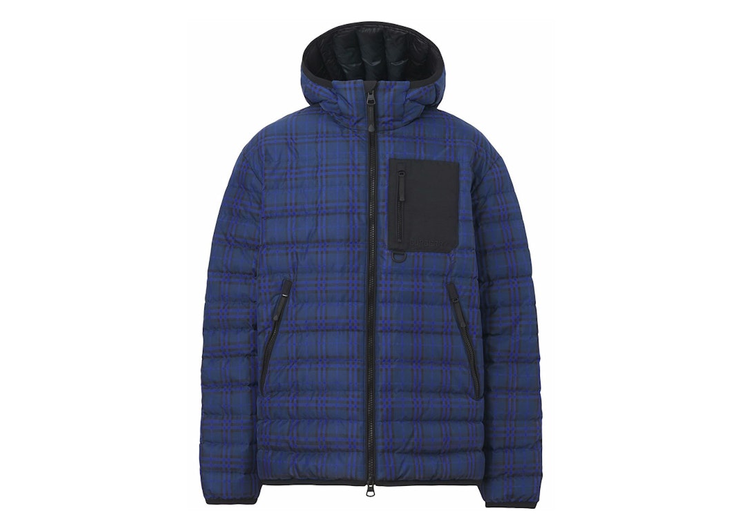 Pre-owned Burberry Check Print Padded Down Jacket Oceanic Blue