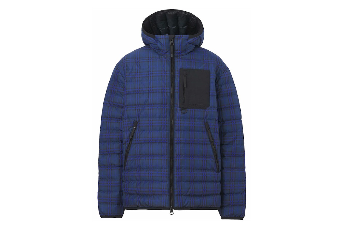 Pre-owned Burberry Check Print Padded Down Jacket Oceanic Blue