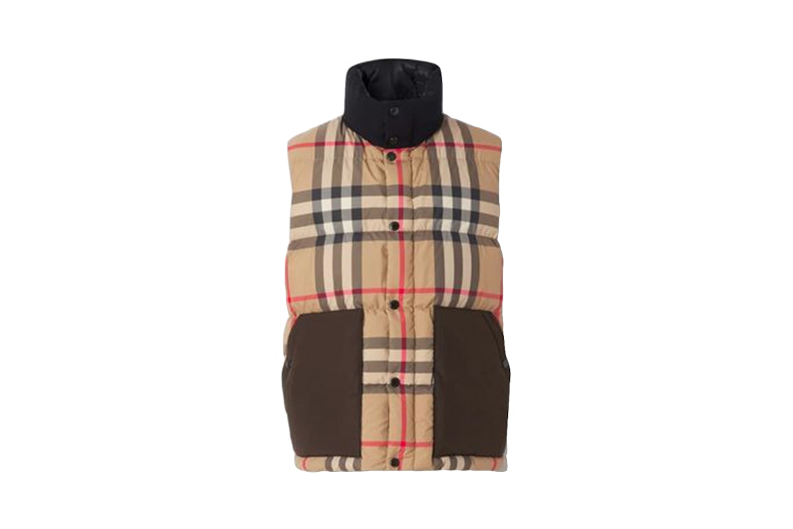Pre-owned Burberry Check Print Padded Down Vest Archive Beige