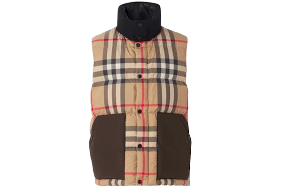 Burberry Check Print Padded Down Vest Archive Beige