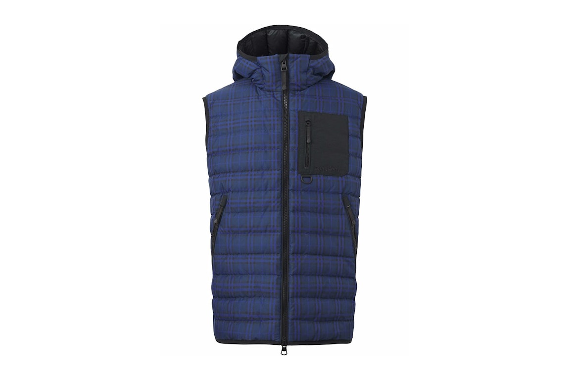 Pre-owned Burberry Check Print Padded Down Vest Oceanic Blue