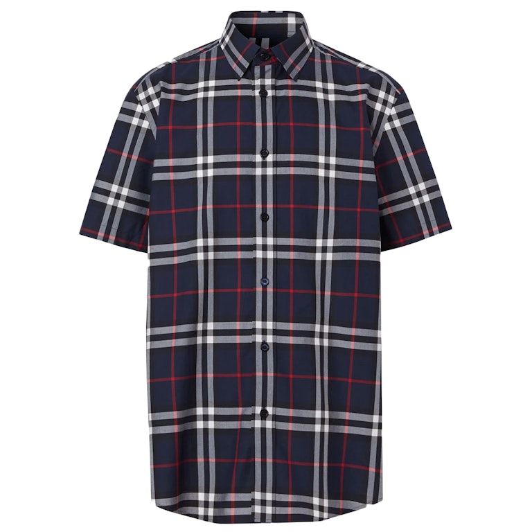 Pre-owned Burberry Check Print S/s Shirt Navy