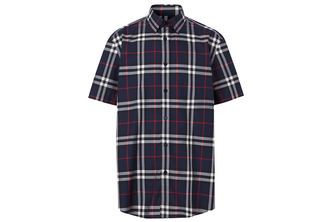 Pre-owned Burberry Check Print S/s Shirt Navy
