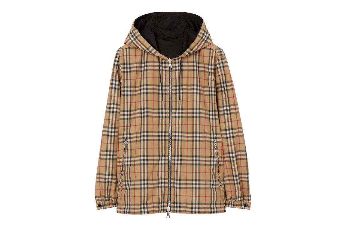 Pre-owned Burberry Check Reversible Hooded Jacket Archive Beige