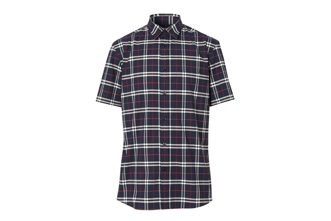 Pre-owned Burberry Check S/s Shirt Navy
