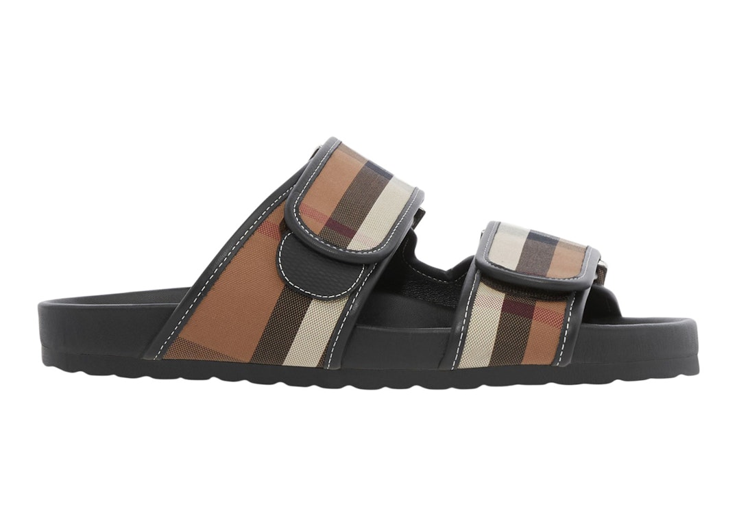 Pre-owned Burberry Check Sandals Birch Brown Black In Birch Brown/black