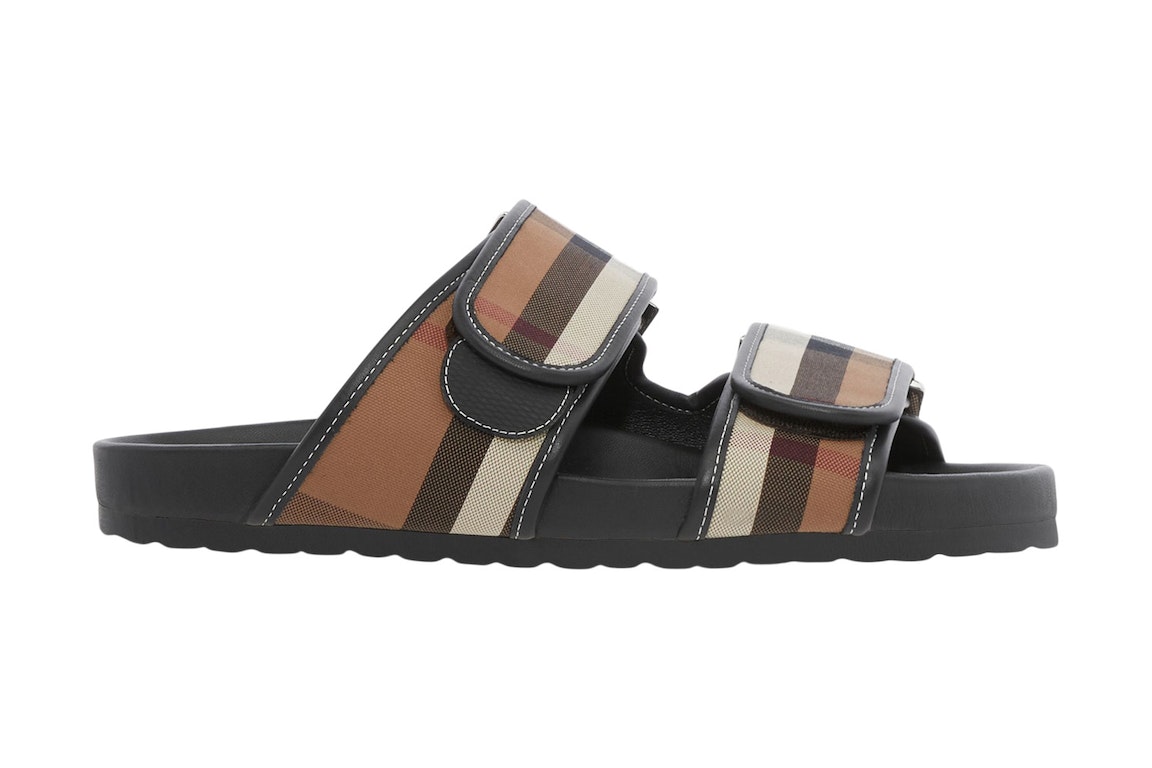 Pre-owned Burberry Check Sandals Birch Brown Black In Birch Brown/black
