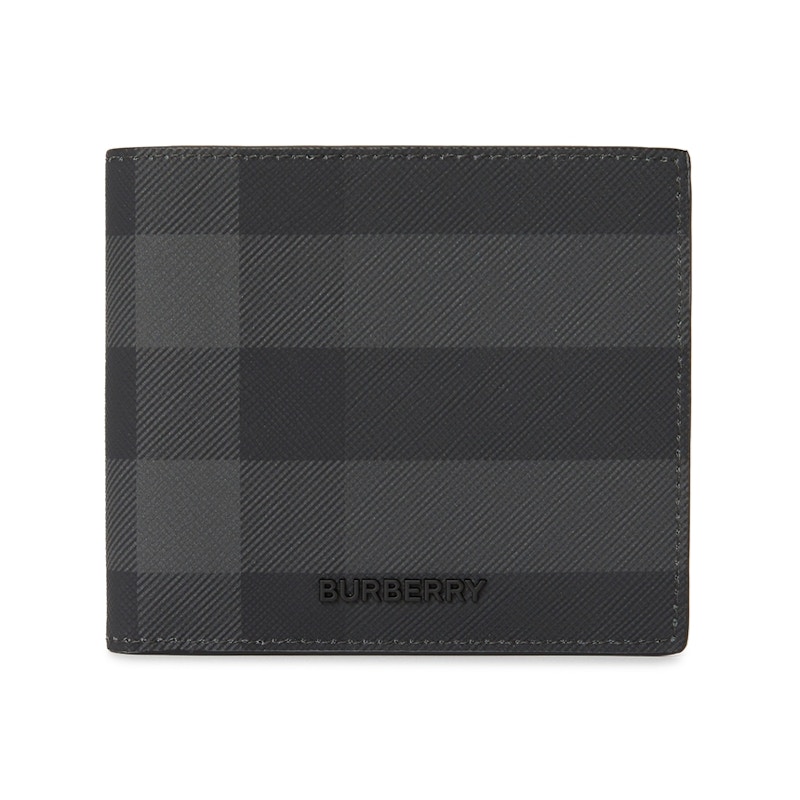 Pre-owned Burberry Women's  Check Short Wallet In Charcoal In Gray