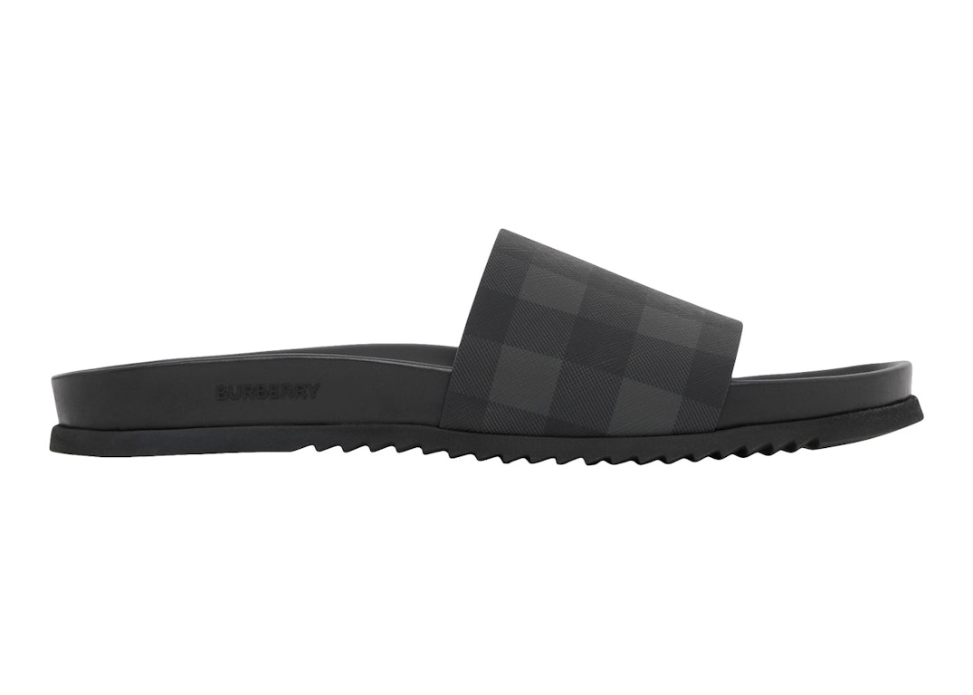 Pre-owned Burberry Check Slide Cloud Grey Black In Cloud Grey/black