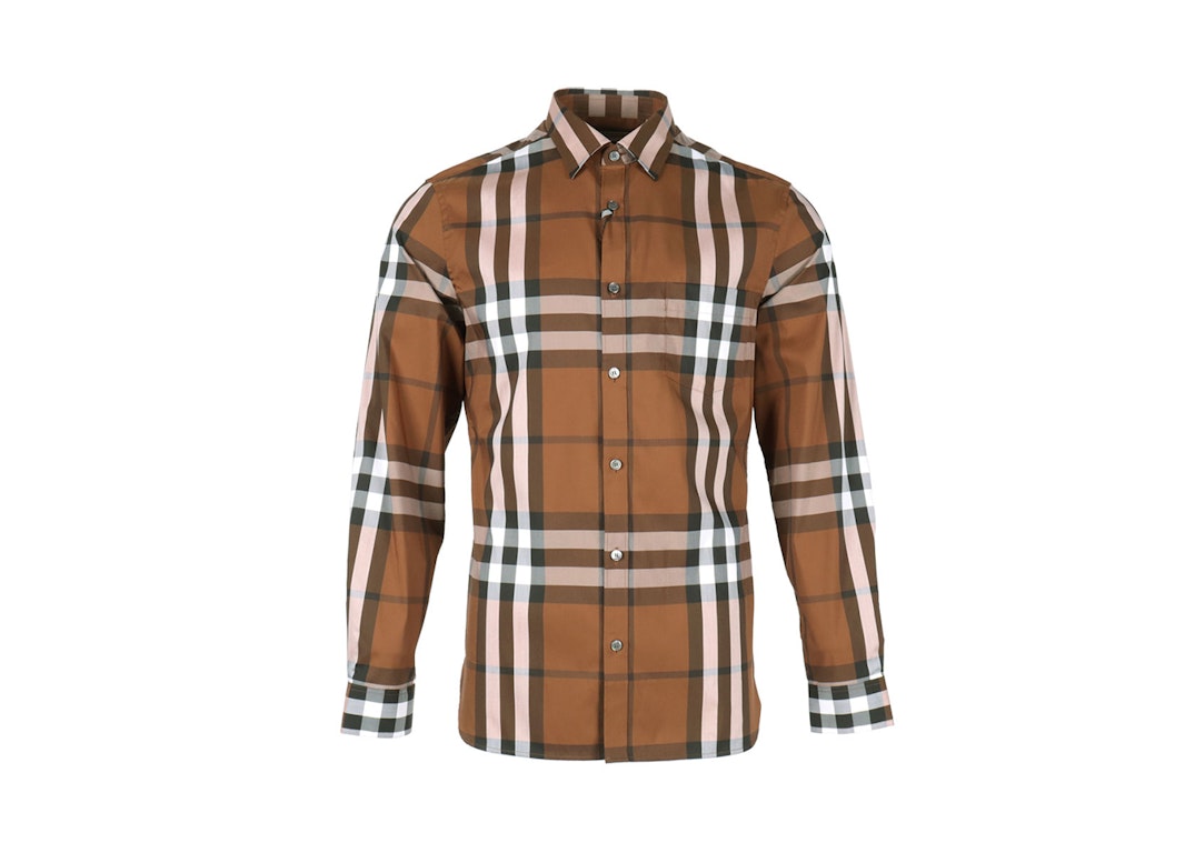 Pre-owned Burberry Check Stretch Cotton Poplin Shirt Birch Brown In Russet Brown
