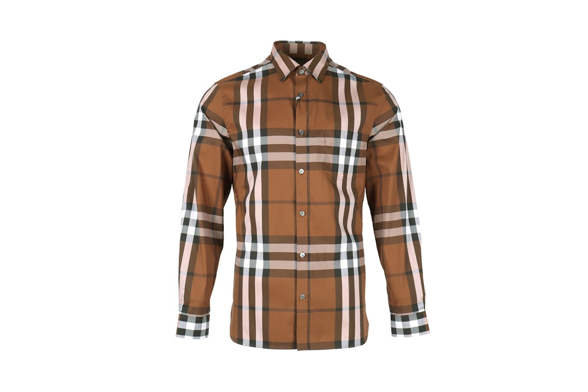 Pre-owned Burberry Check Stretch Cotton Poplin Shirt Birch Brown In Russet Brown