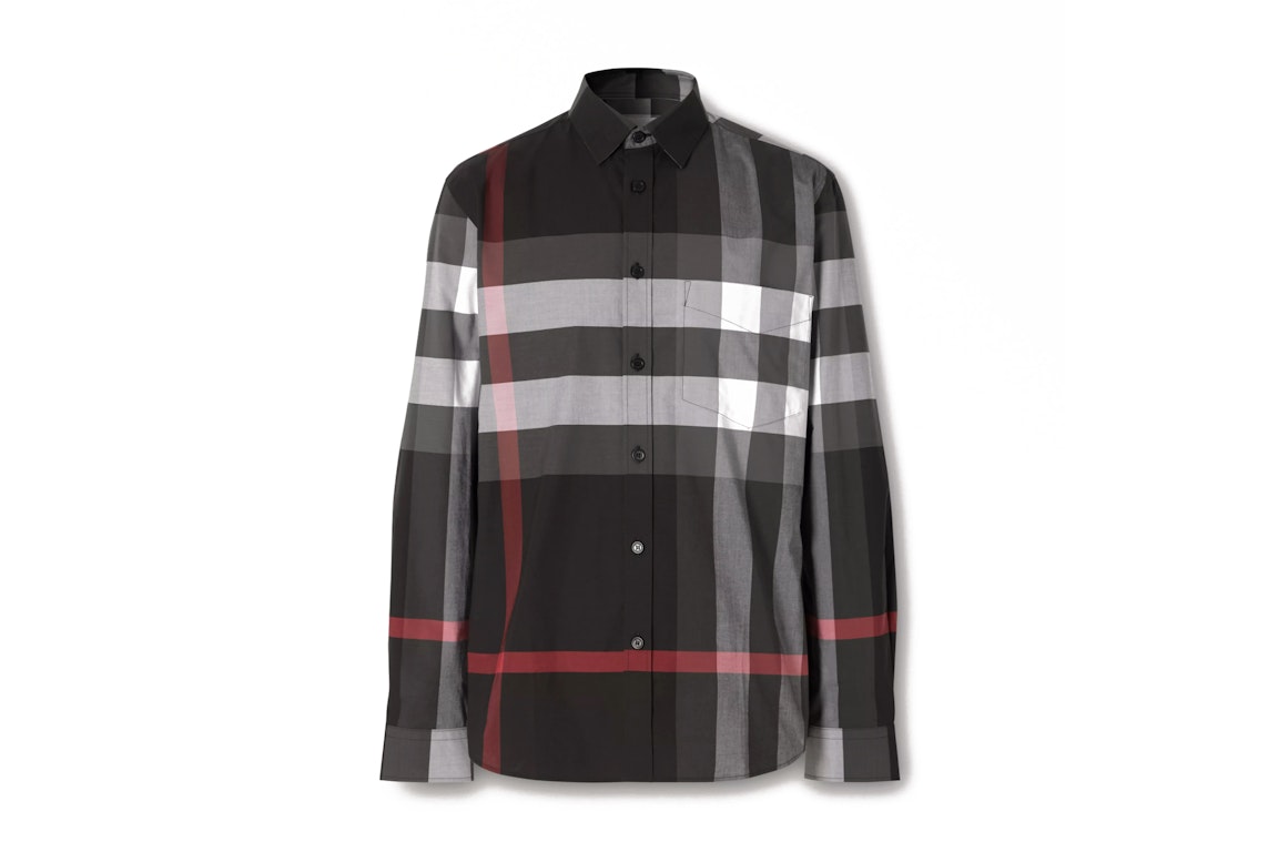 Pre-owned Burberry Check Stretch Cotton Poplin Shirt Charcoal