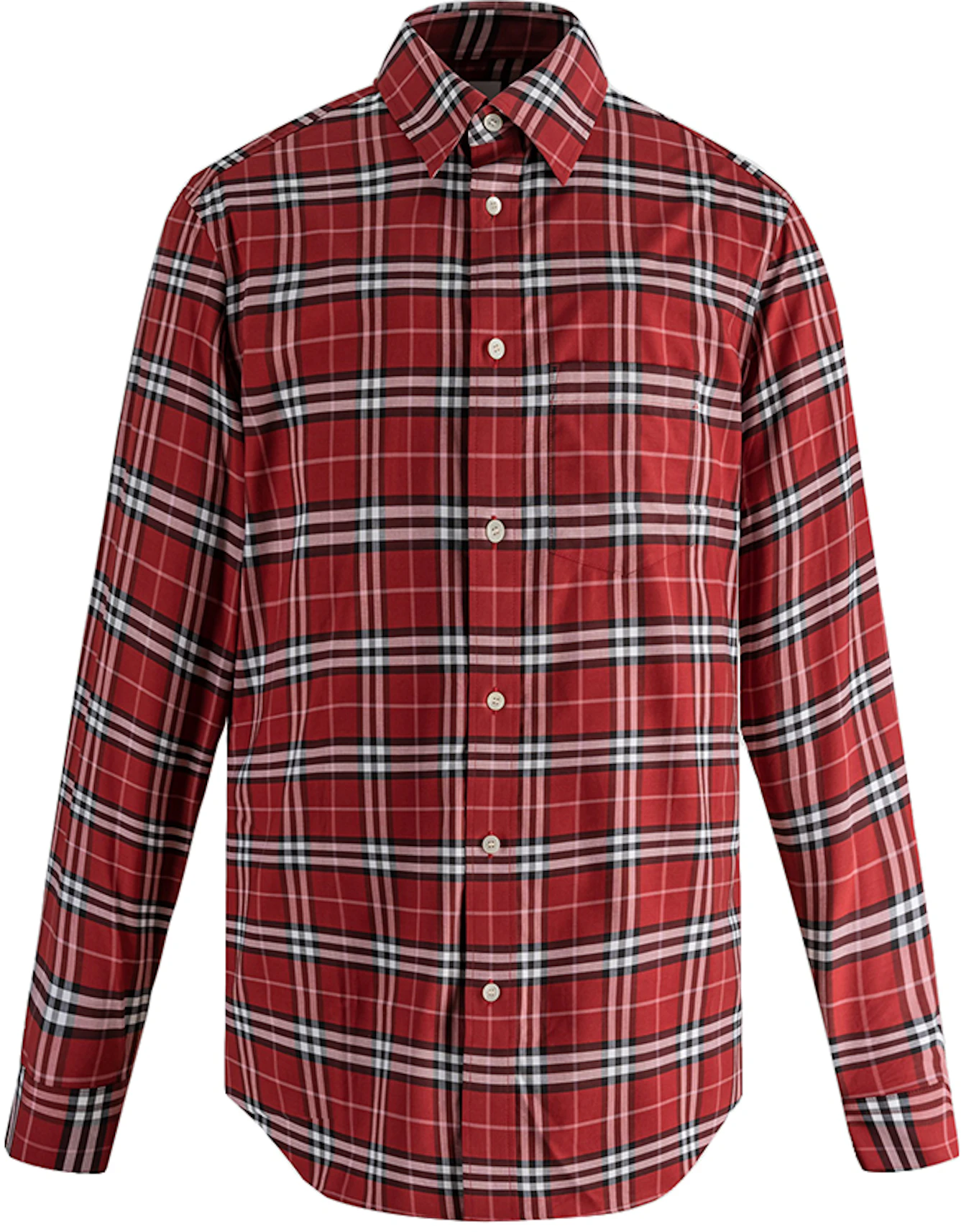 Burberry Check Stretch Cotton Poplin Shirt Red - US