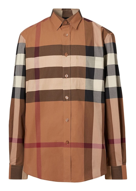 Pre-owned Burberry Check Stretch Poplin Long Sleeve Shirt Brown