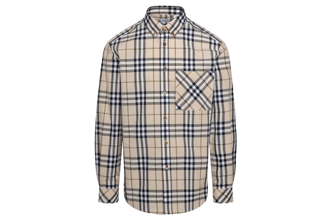 Pre-owned Burberry Check Stretch Poplin Long Sleeve Shirt Soft Fawn