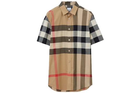 Camicia a maniche corte in popeline stretch a quadri Burberry