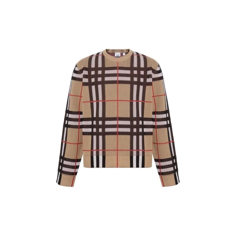 Burberry Check Technical Crewneck Sweater Archive Beige