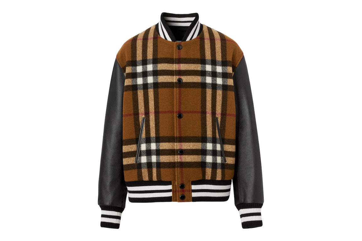 Pre-owned Burberry Check Technical Wool And Leather Bomber Jacket Birch Brown