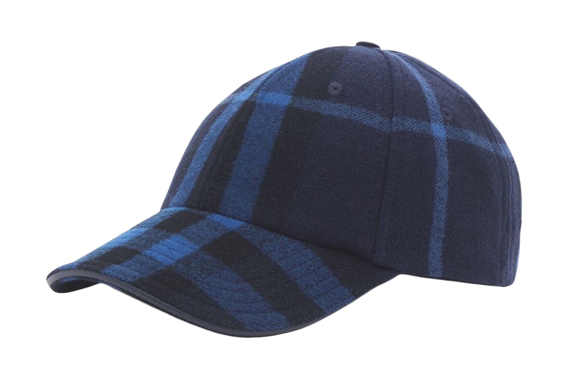 Pre-owned Burberry Check Wool & Cashmere Baseball Cap Navy